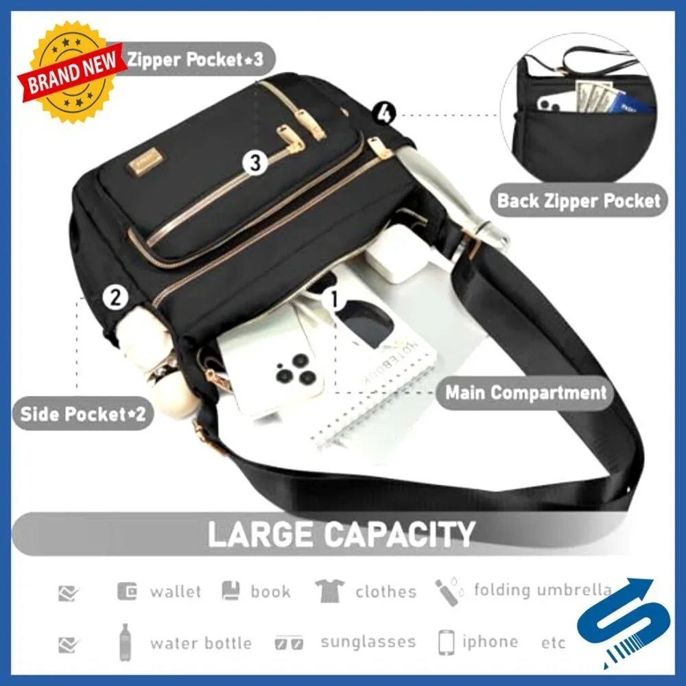 Waterproof Crossbody Bag Multi-Pocket Shoulder Purse Messenger Handbag Trendy